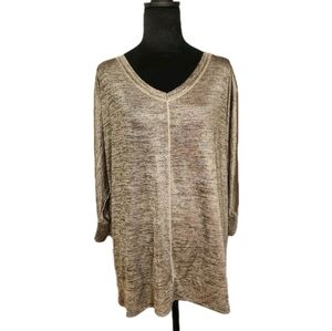 Lane Bryant 18/20 Copper Gold Metallic Sparkle V Neck 3/4 Sleeve Top NWT